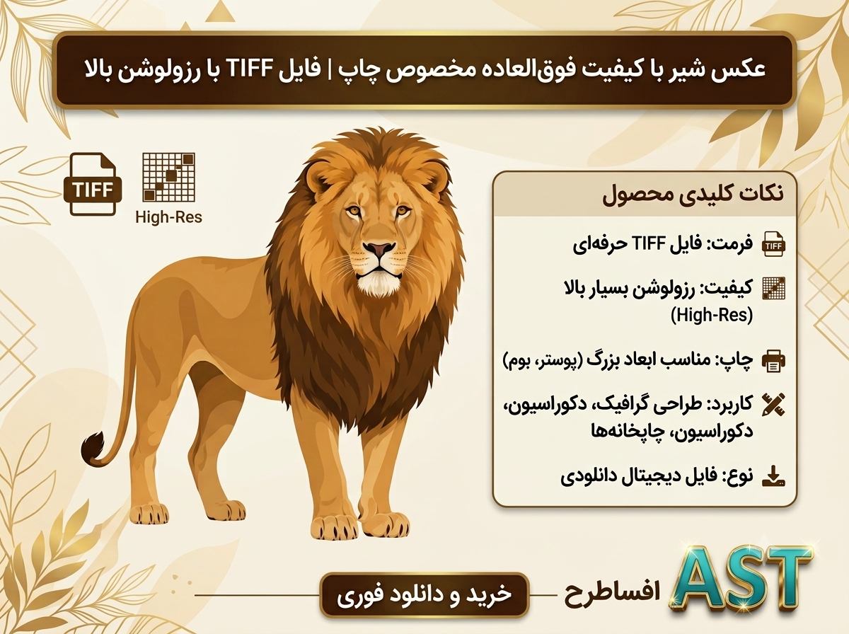 عکس شیر با کیفیت فوق‌العاده مخصوص چاپ | فایل TIFF با رزولوشن بالا